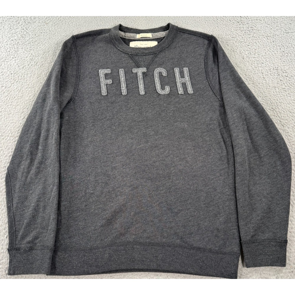 Abercrombie & Fitch Sweatshirt Men Medium Muscle Gray Logo Long Sleeve Spellout